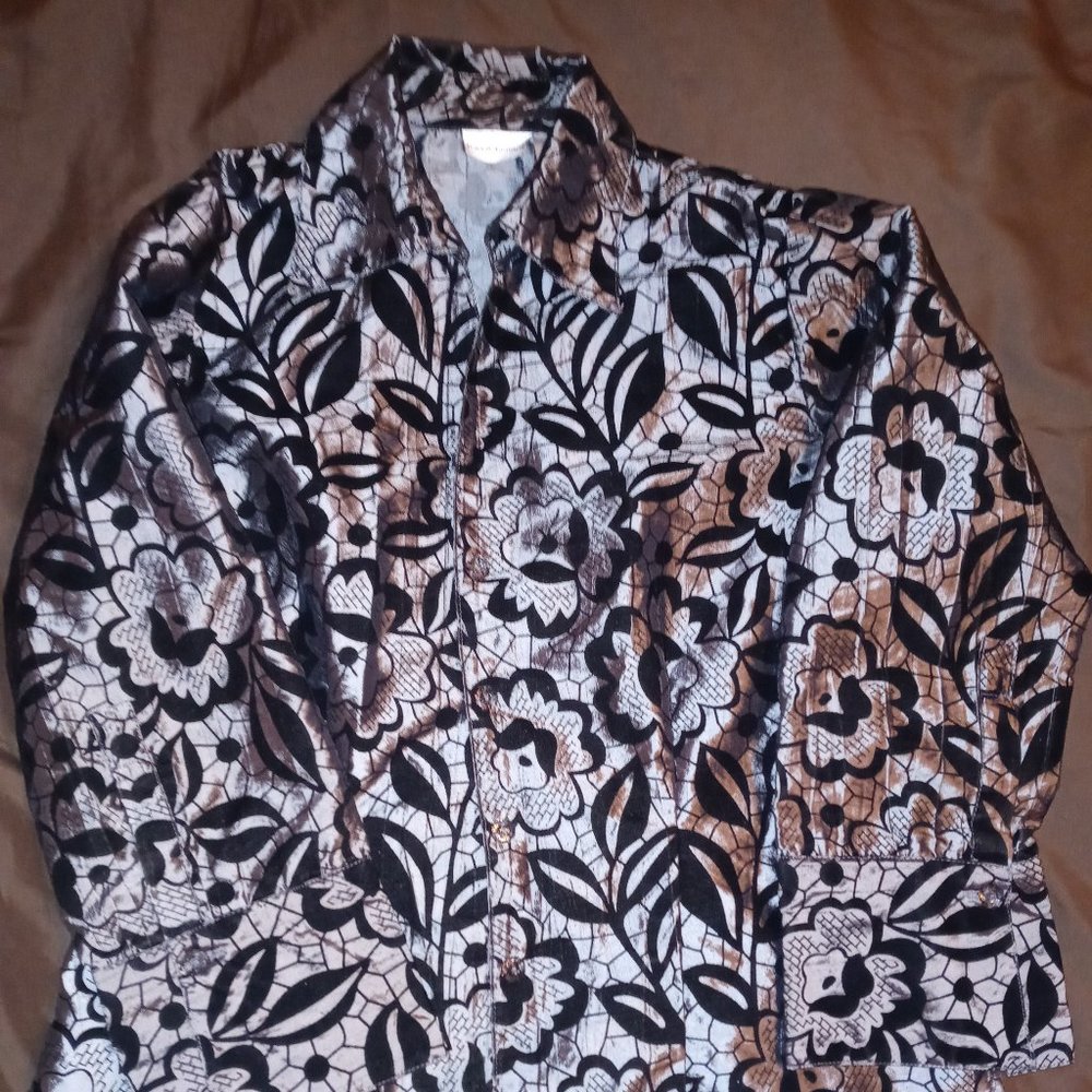 Silver w/black velour flower blouse